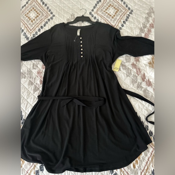 Perseption Elegant Rib Knit Dress Long Sleeve Crew Neck Sz 2X Black with Button - Picture 1 of 10